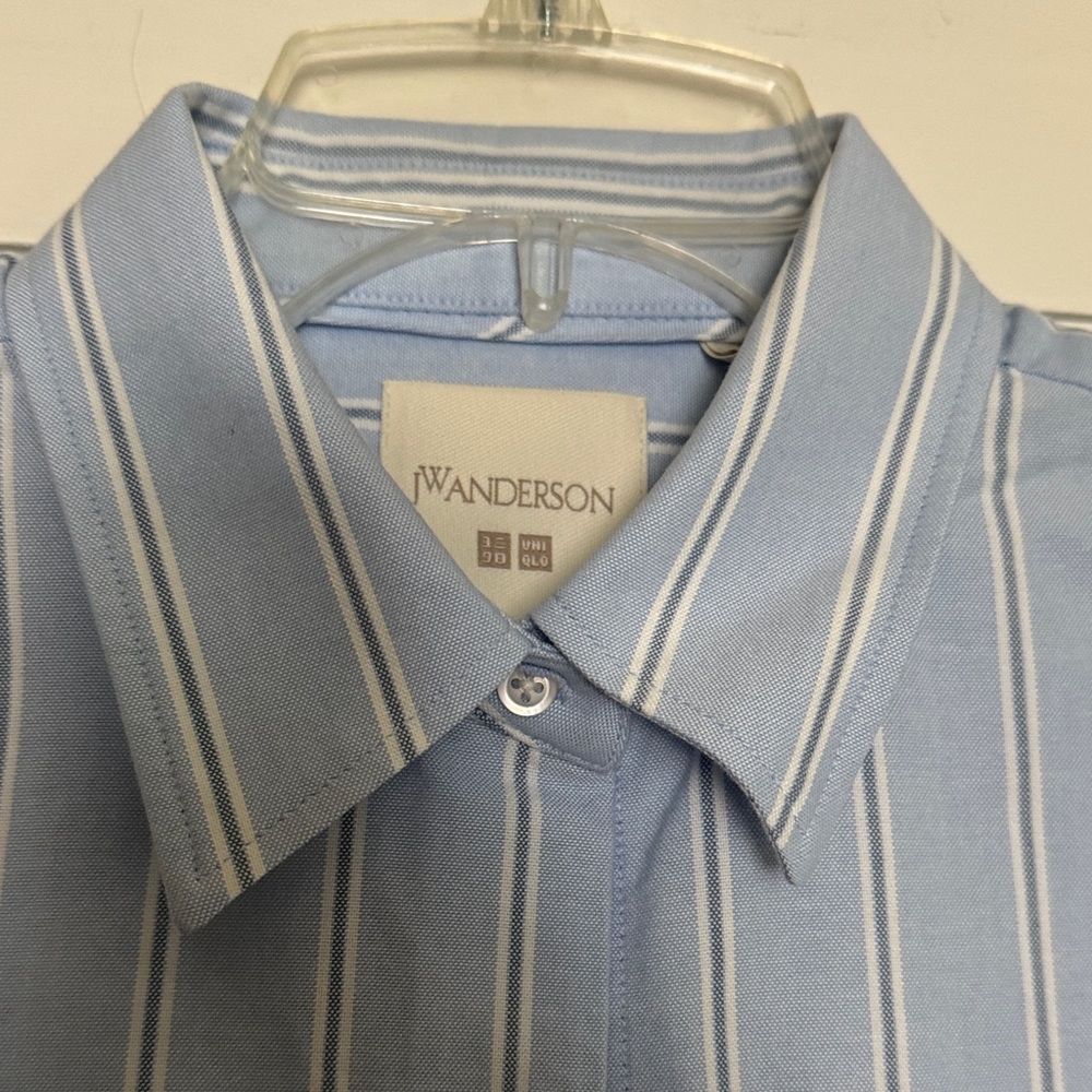 JW ANDERSON Sky Blue and White Striped Button Down Shirt - Picture 2 of 8